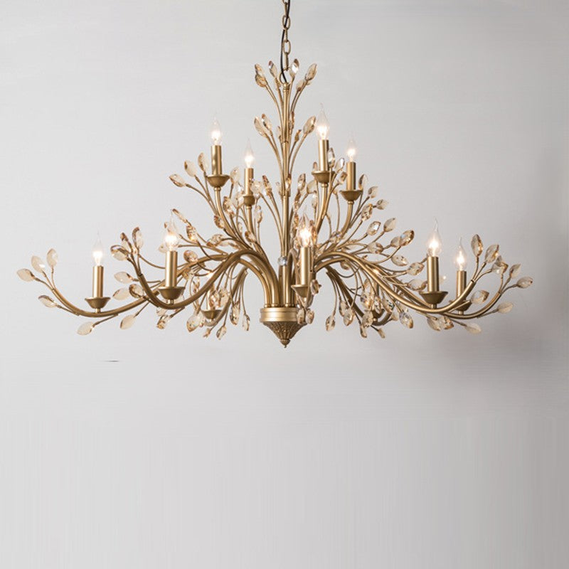 Elegant French Iron & Crystal Branch-Shape Chandelier for Living Room