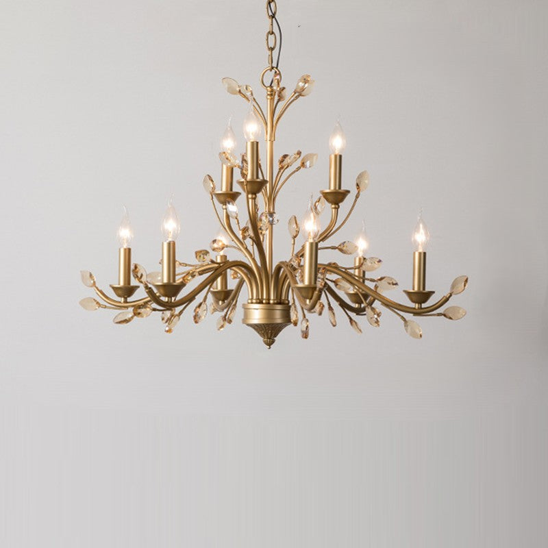Elegant French Iron & Crystal Branch-Shape Chandelier for Living Room
