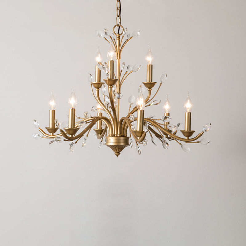 Elegant French Iron & Crystal Branch-Shape Chandelier for Living Room
