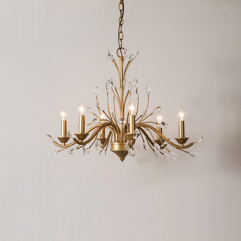 Elegant French Iron & Crystal Branch-Shape Chandelier for Living Room