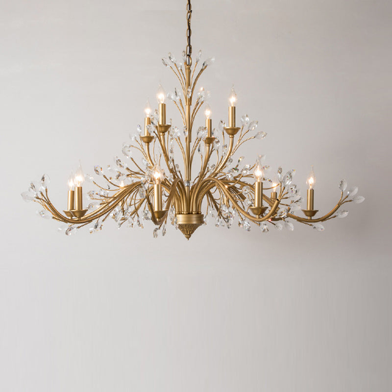 Elegant French Iron & Crystal Branch-Shape Chandelier for Living Room