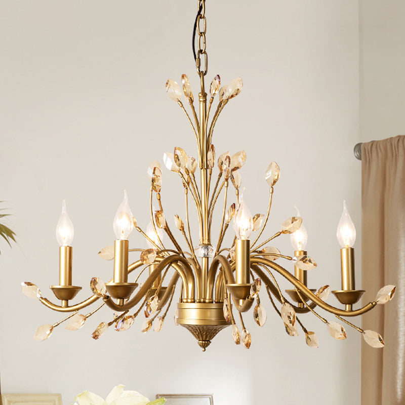Elegant French Iron & Crystal Branch-Shape Chandelier for Living Room