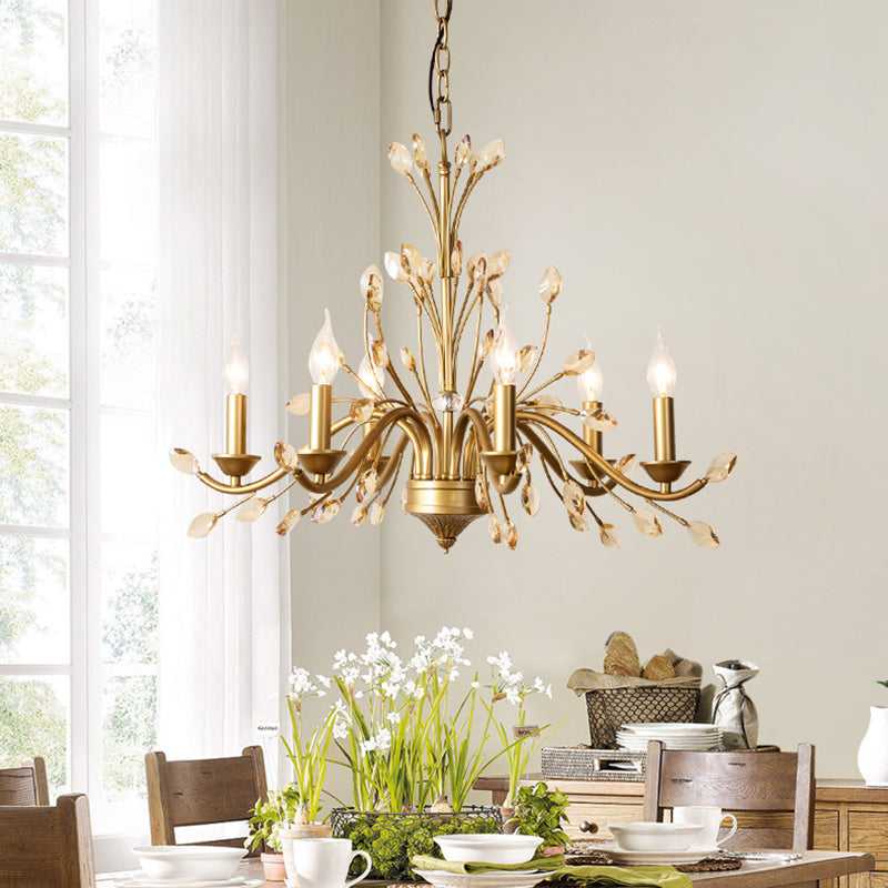 Elegant French Iron & Crystal Branch-Shape Chandelier for Living Room