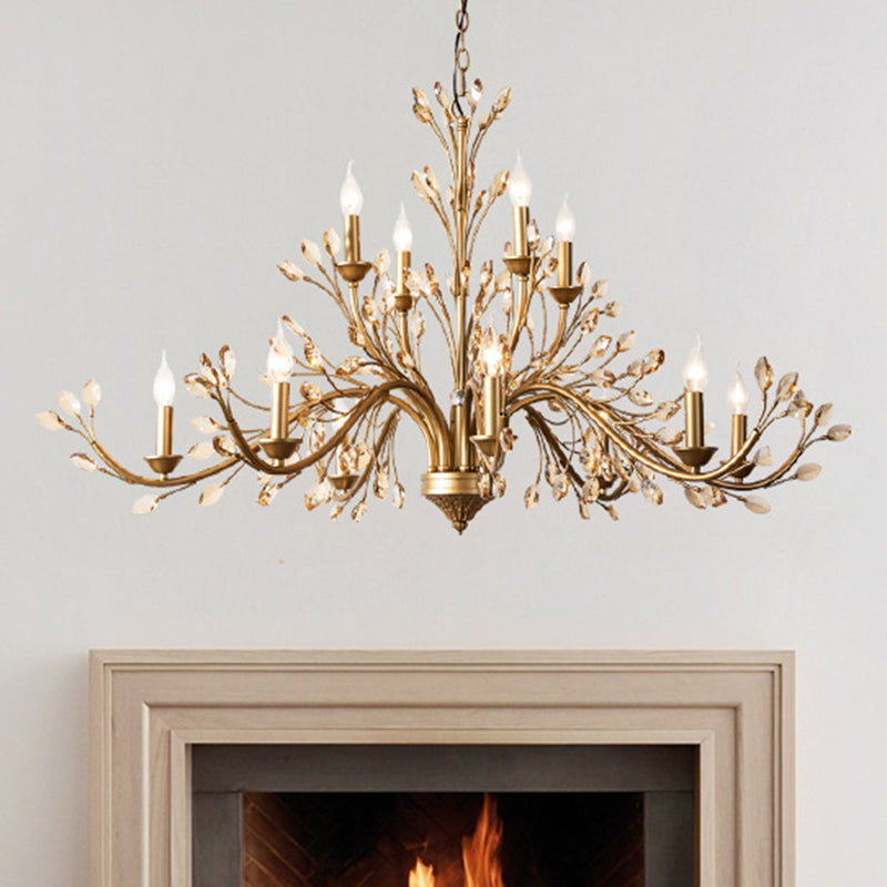Elegant French Iron & Crystal Branch-Shape Chandelier for Living Room