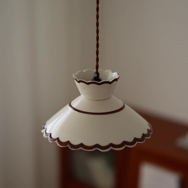Rustic White Ceramic & Iron Cone Pendant Light for Bedroom Living Room