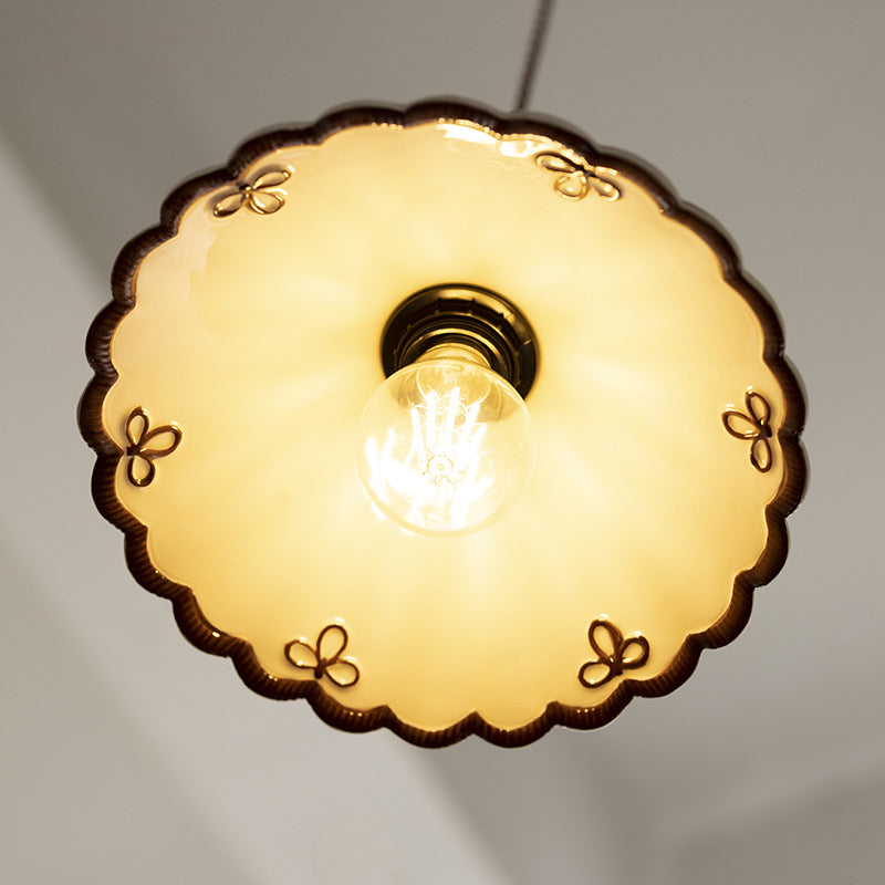 Rustic White Ceramic & Iron Cone Pendant Light for Bedroom Living Room