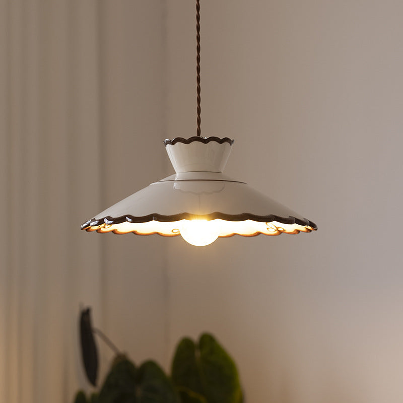 Rustic White Ceramic & Iron Cone Pendant Light for Bedroom Living Room