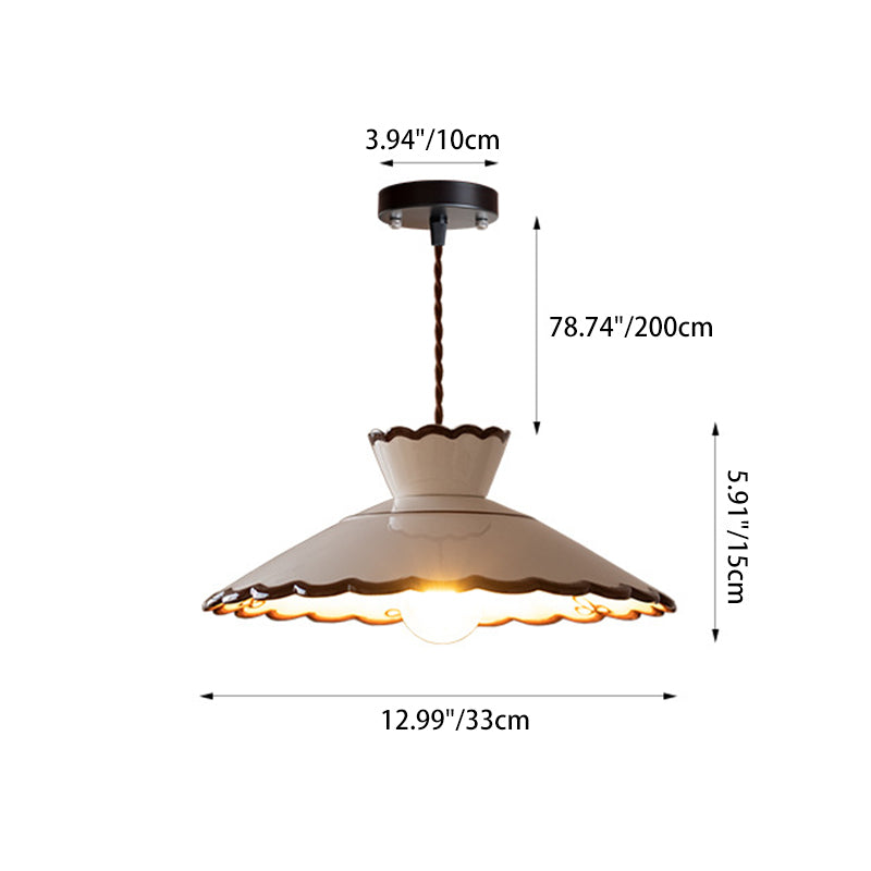 Rustic White Ceramic & Iron Cone Pendant Light for Bedroom Living Room