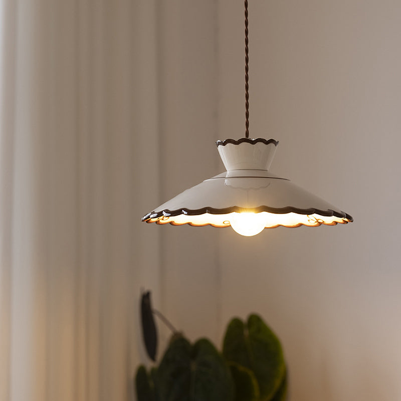 Rustic White Ceramic & Iron Cone Pendant Light for Bedroom Living Room
