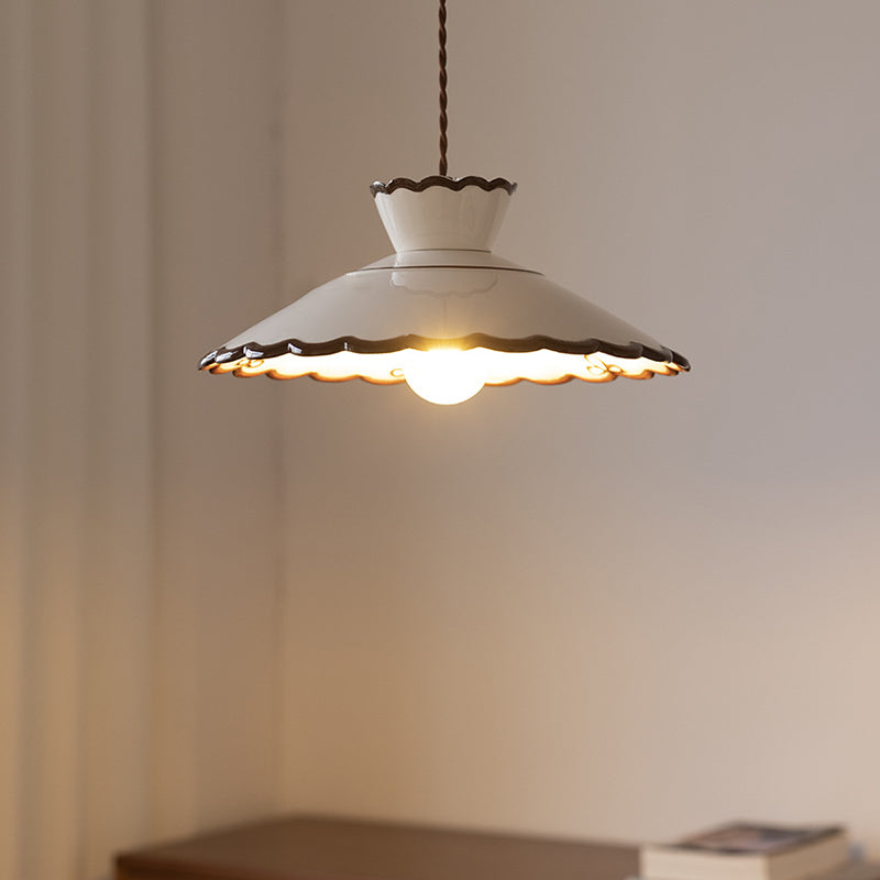 Rustic White Ceramic & Iron Cone Pendant Light for Bedroom Living Room