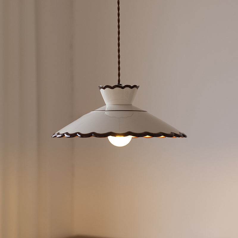 Rustic White Ceramic & Iron Cone Pendant Light for Bedroom Living Room