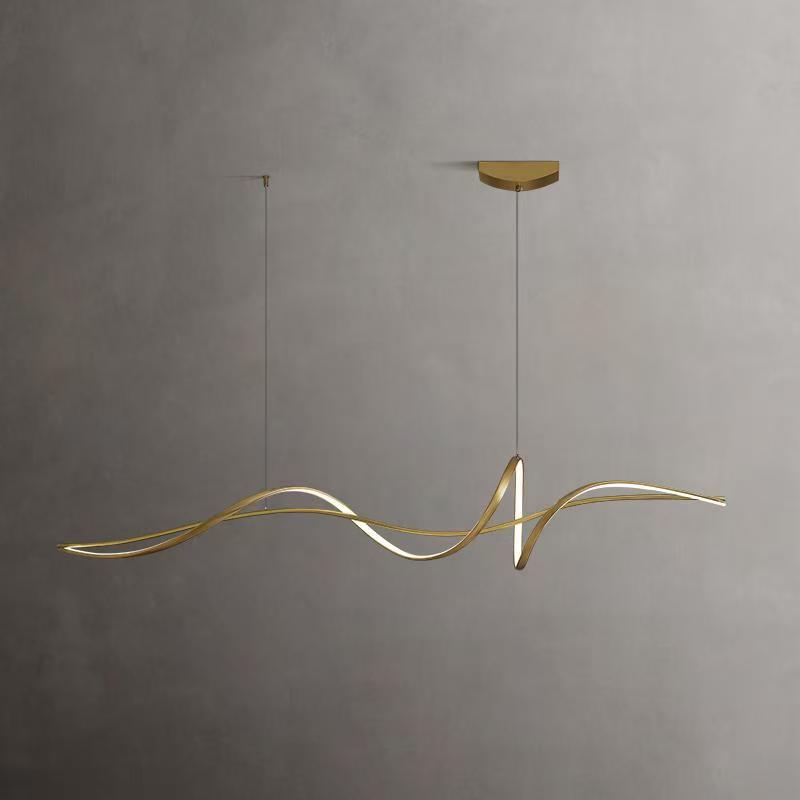 Modern Curved Linear LED Chandelier in Aluminum & Iron for Dining Room