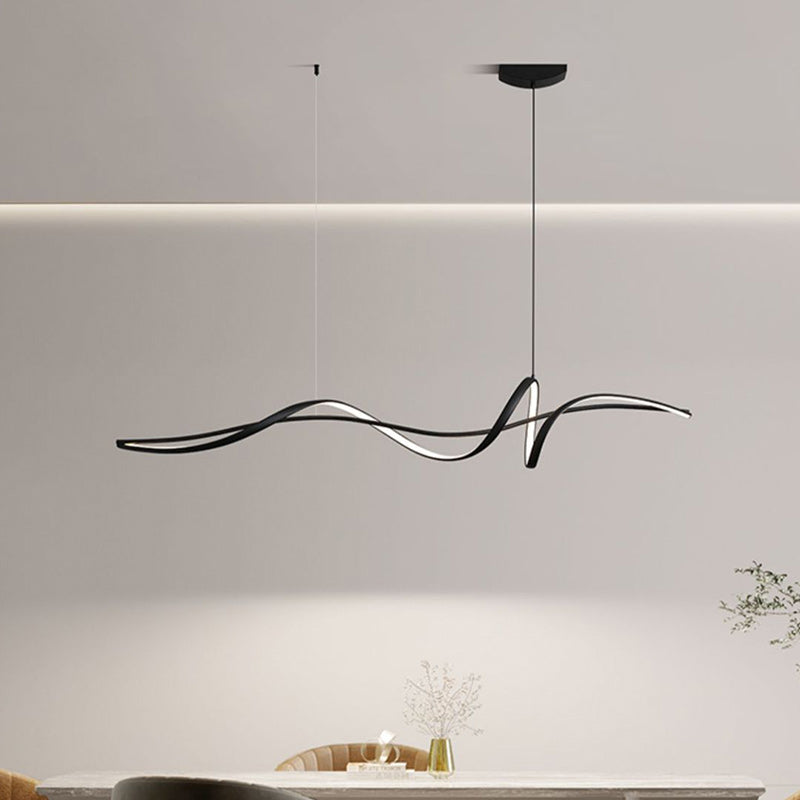 Modern Curved Linear LED Chandelier in Aluminum & Iron for Dining Room