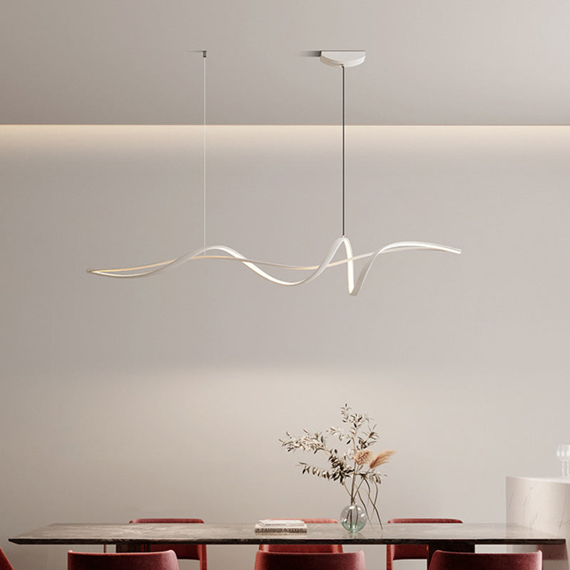 Modern Curved Linear LED Chandelier in Aluminum & Iron for Dining Room
