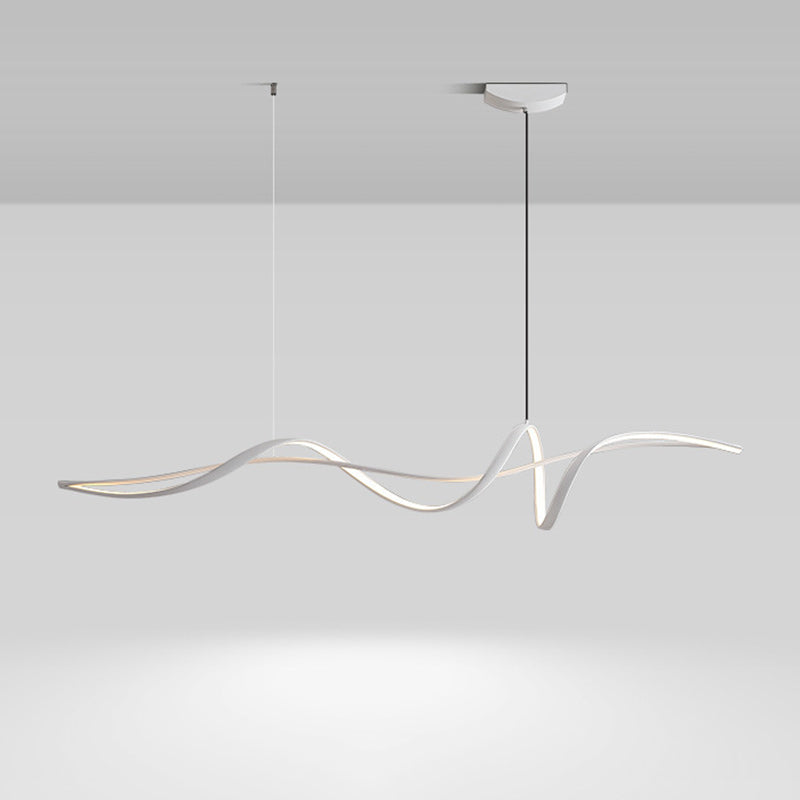 Modern Curved Linear LED Chandelier in Aluminum & Iron for Dining Room