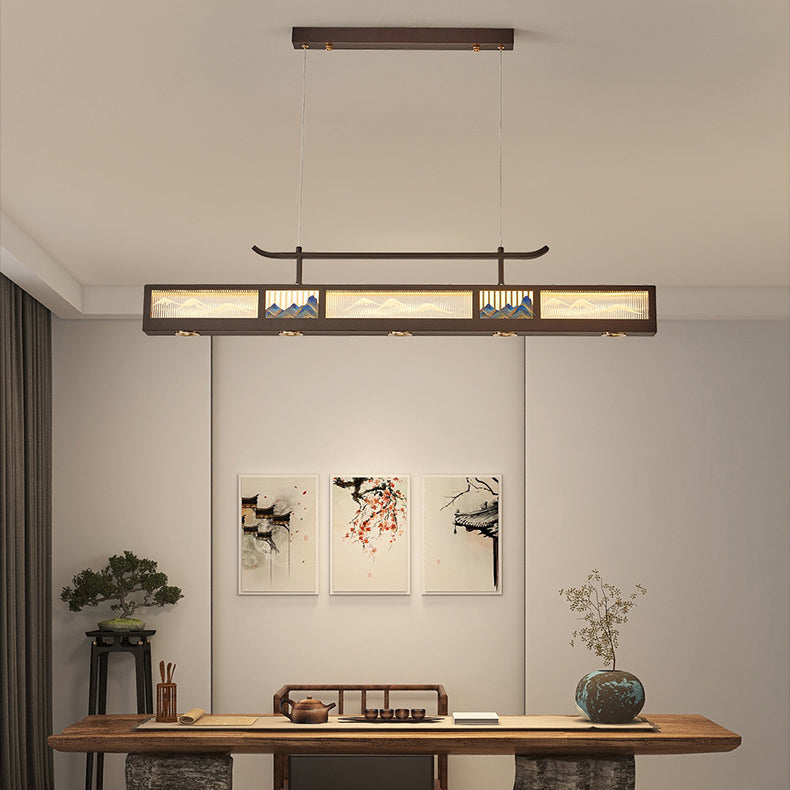 Elegant Black Iron & Stainless Steel Rectangular LED Chandelier for Dining Room & Living Room
