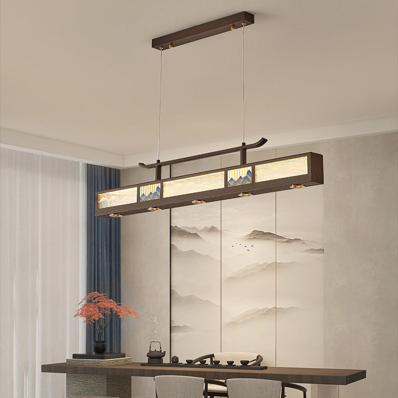 Elegant Black Iron & Stainless Steel Rectangular LED Chandelier for Dining Room & Living Room