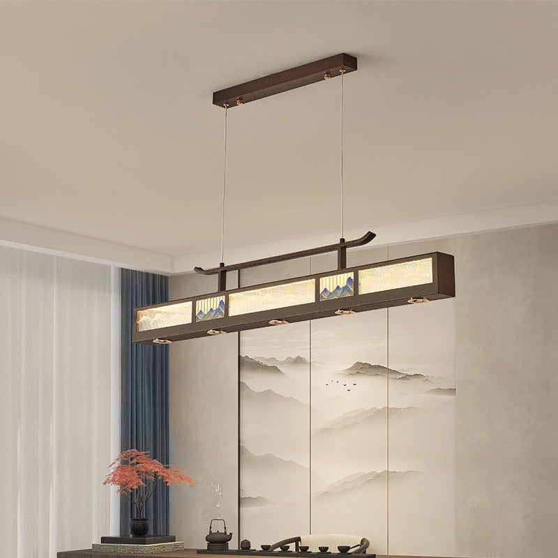 Elegant Black Iron & Stainless Steel Rectangular LED Chandelier for Dining Room & Living Room