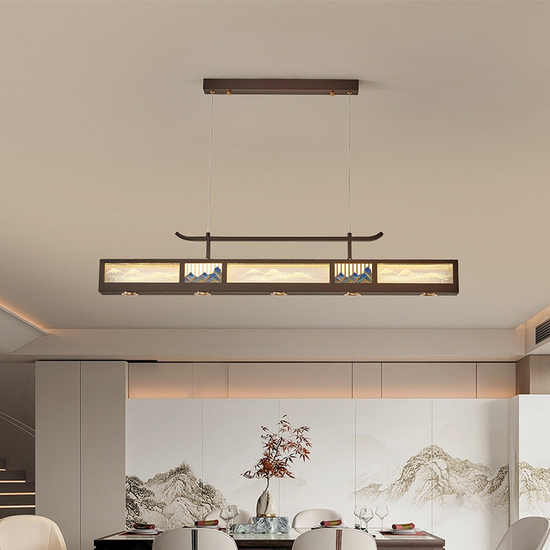 Elegant Black Iron & Stainless Steel Rectangular LED Chandelier for Dining Room & Living Room