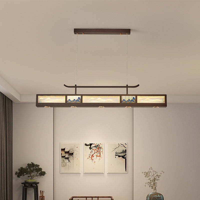 Elegant Black Iron & Stainless Steel Rectangular LED Chandelier for Dining Room & Living Room