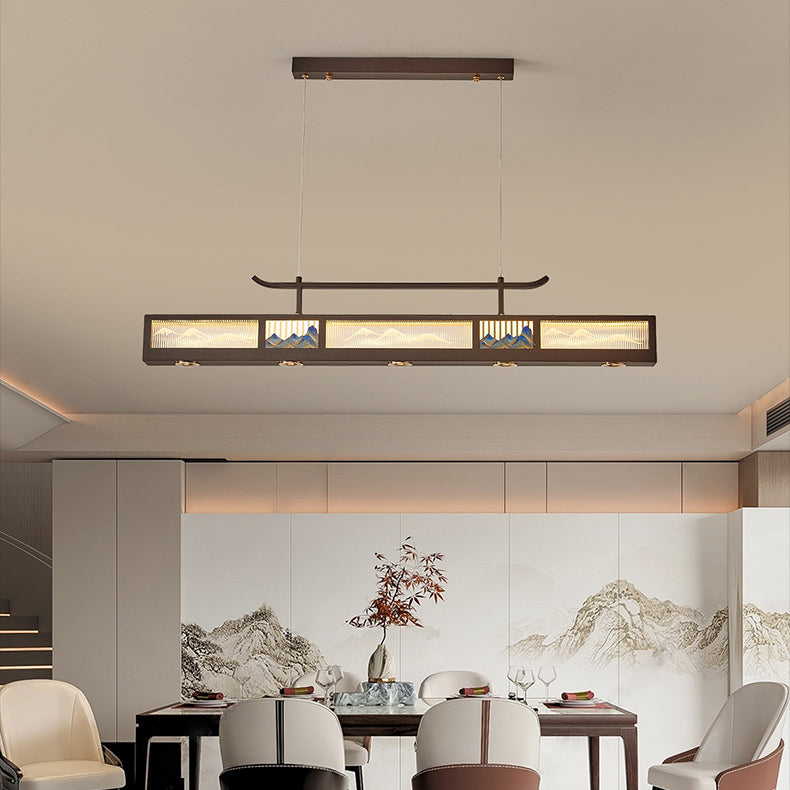 Elegant Black Iron & Stainless Steel Rectangular LED Chandelier for Dining Room & Living Room