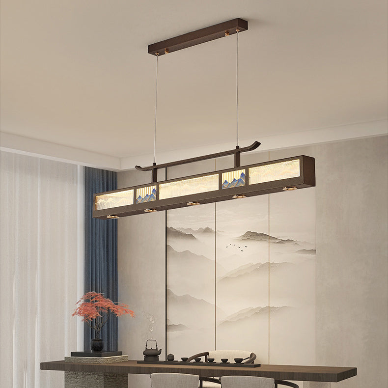 Elegant Black Iron & Stainless Steel Rectangular LED Chandelier for Dining Room & Living Room