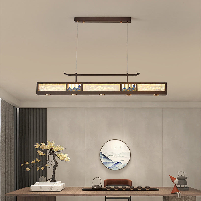 Elegant Black Iron & Stainless Steel Rectangular LED Chandelier for Dining Room & Living Room