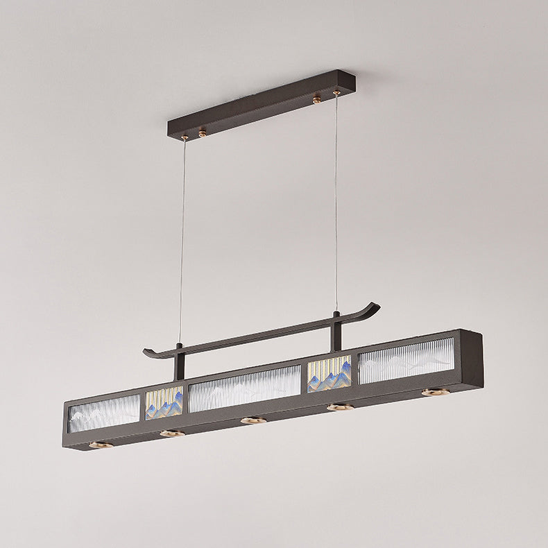 Elegant Black Iron & Stainless Steel Rectangular LED Chandelier for Dining Room & Living Room