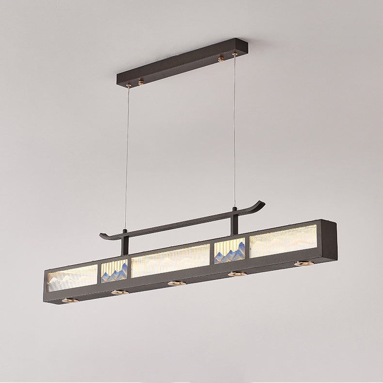 Elegant Black Iron & Stainless Steel Rectangular LED Chandelier for Dining Room & Living Room