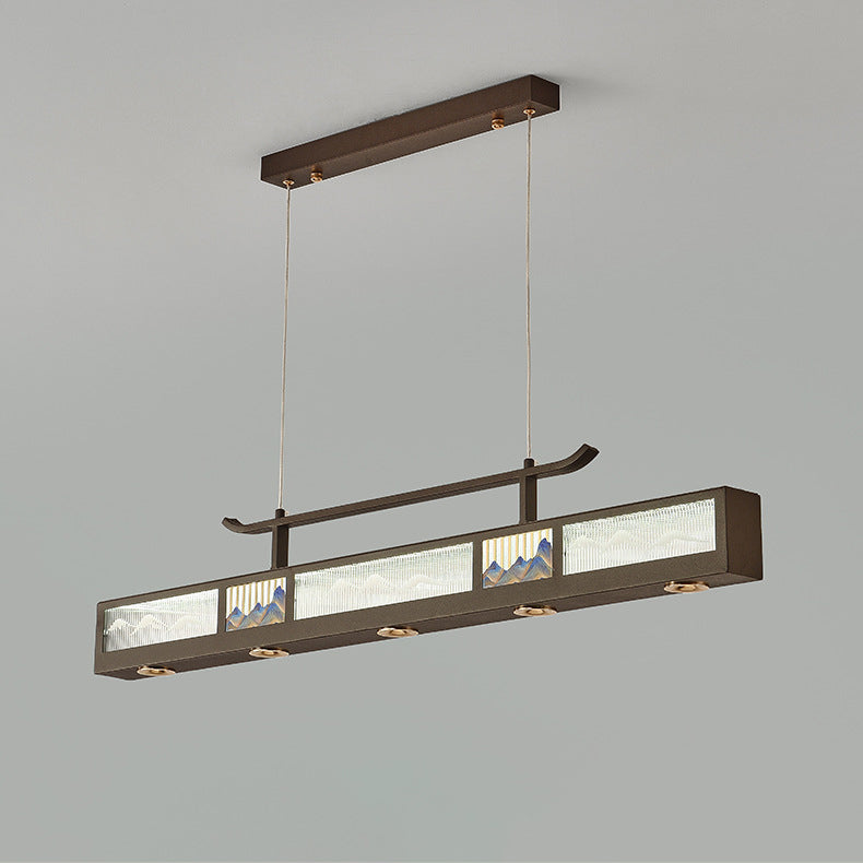 Elegant Black Iron & Stainless Steel Rectangular LED Chandelier for Dining Room & Living Room