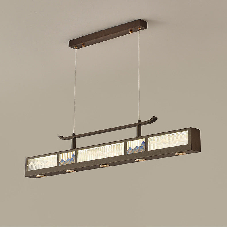 Elegant Black Iron & Stainless Steel Rectangular LED Chandelier for Dining Room & Living Room