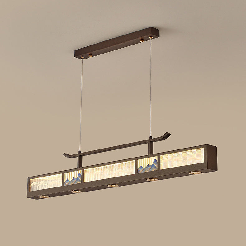 Elegant Black Iron & Stainless Steel Rectangular LED Chandelier for Dining Room & Living Room