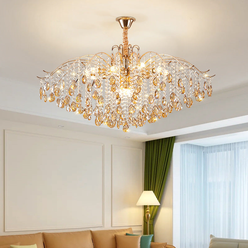 Elegant French Crystal & Iron Teardrop Chandelier for Bedroom & Living Room