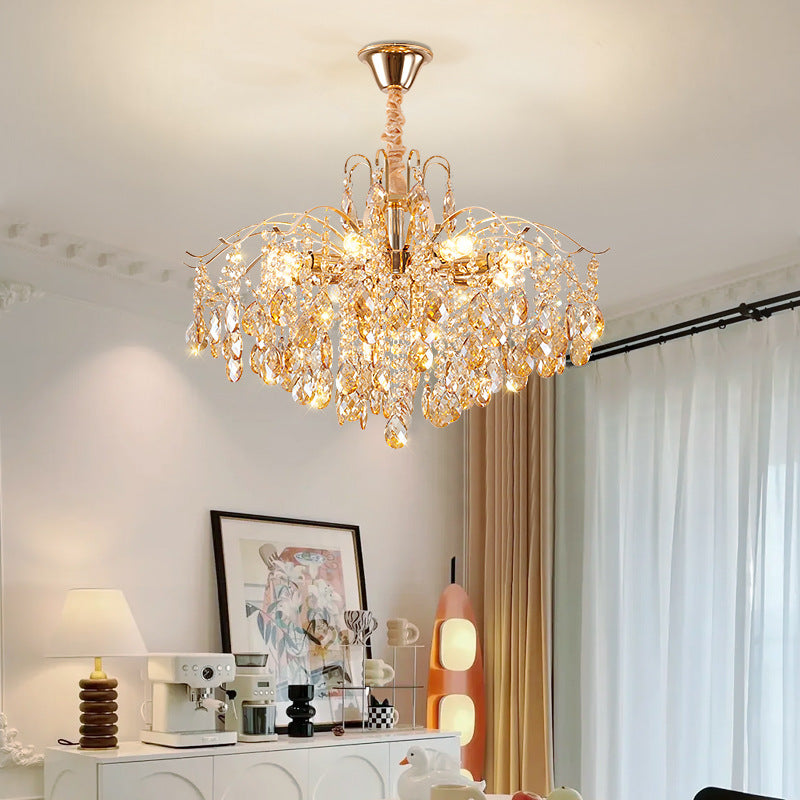 Elegant French Crystal & Iron Teardrop Chandelier for Bedroom & Living Room