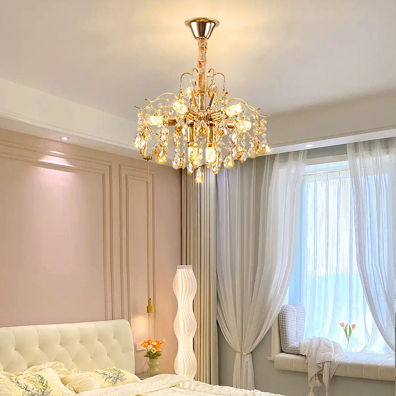 Elegant French Crystal & Iron Teardrop Chandelier for Bedroom & Living Room