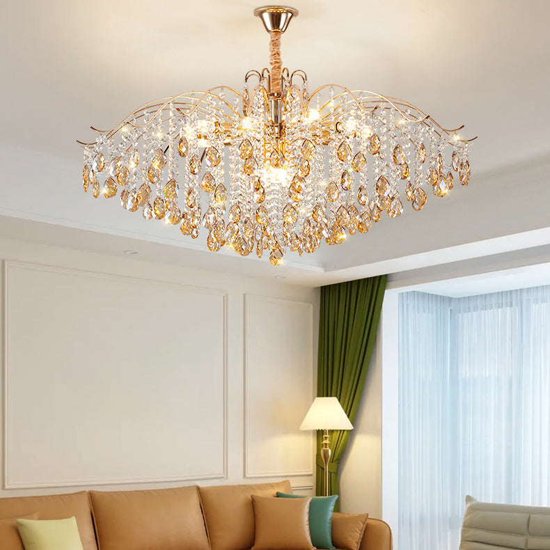 Elegant French Crystal & Iron Teardrop Chandelier for Bedroom & Living Room