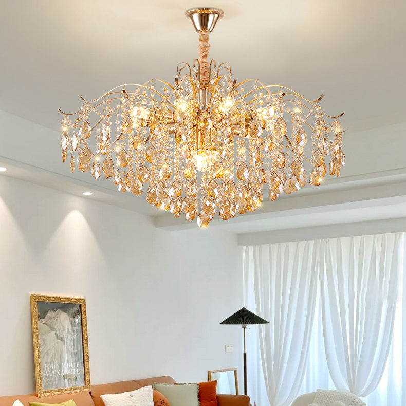 Elegant French Crystal & Iron Teardrop Chandelier for Bedroom & Living Room