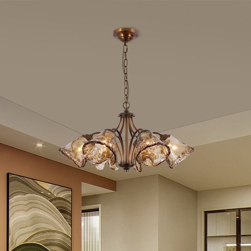 Vintage Copper & Glass Cone 6/8-Light Chandelier for Dining Spaces