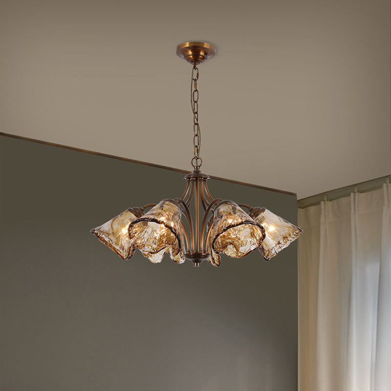 Vintage Copper & Glass Cone 6/8-Light Chandelier for Dining Spaces