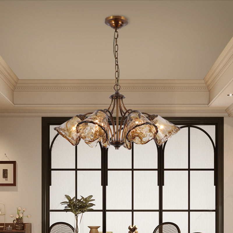 Vintage Copper & Glass Cone 6/8-Light Chandelier for Dining Spaces
