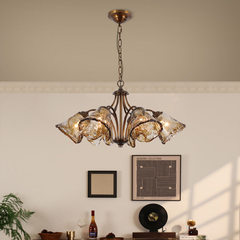 Vintage Copper & Glass Cone 6/8-Light Chandelier for Dining Spaces