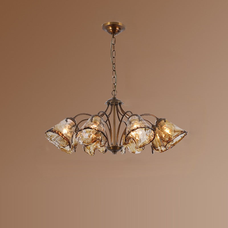 Vintage Copper & Glass Cone 6/8-Light Chandelier for Dining Spaces
