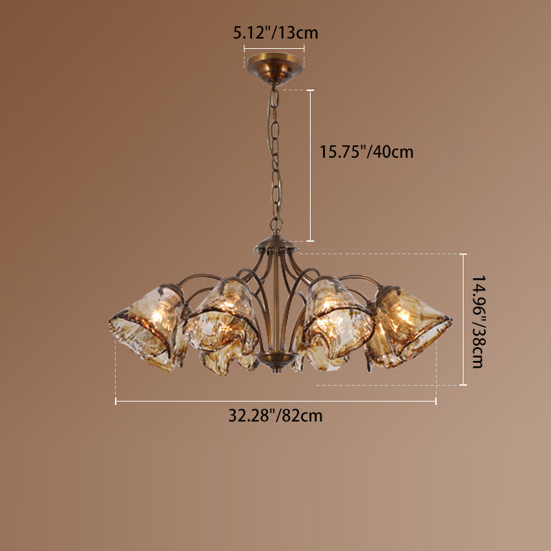 Vintage Copper & Glass Cone 6/8-Light Chandelier for Dining Spaces