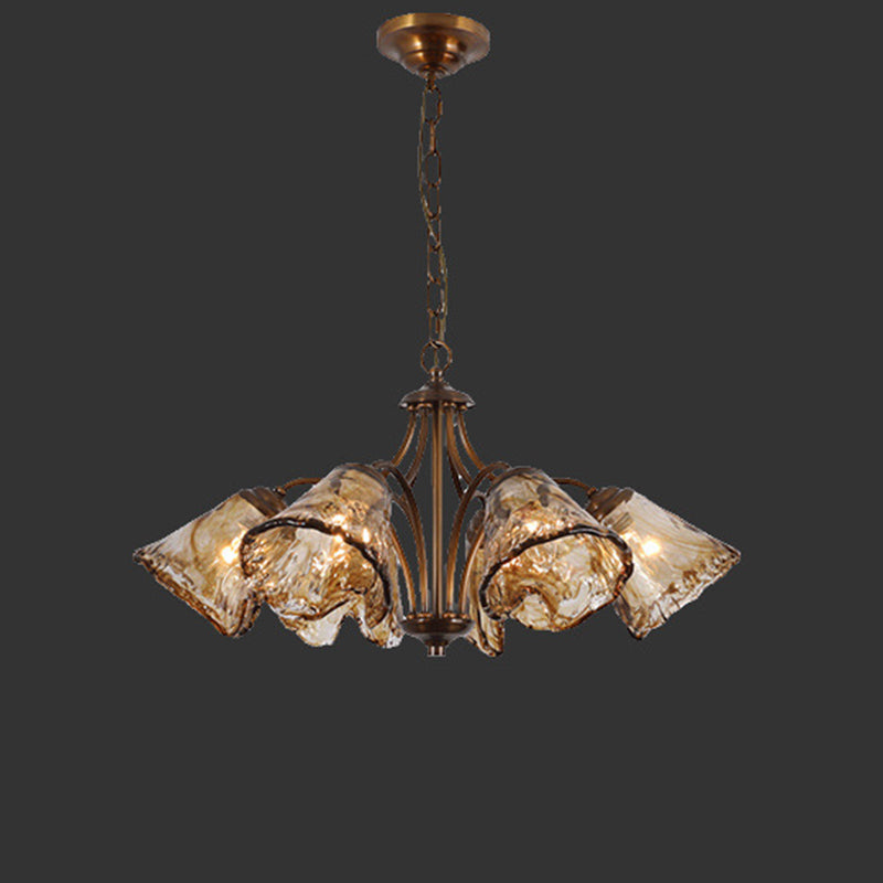 Vintage Copper & Glass Cone 6/8-Light Chandelier for Dining Spaces