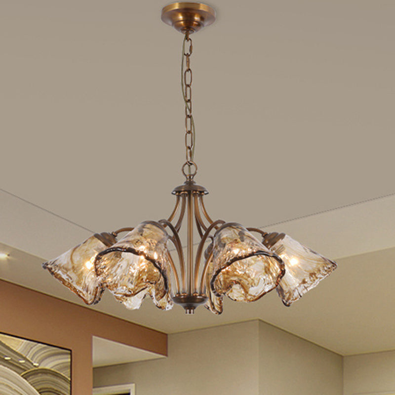 Vintage Copper & Glass Cone 6/8-Light Chandelier for Dining Spaces