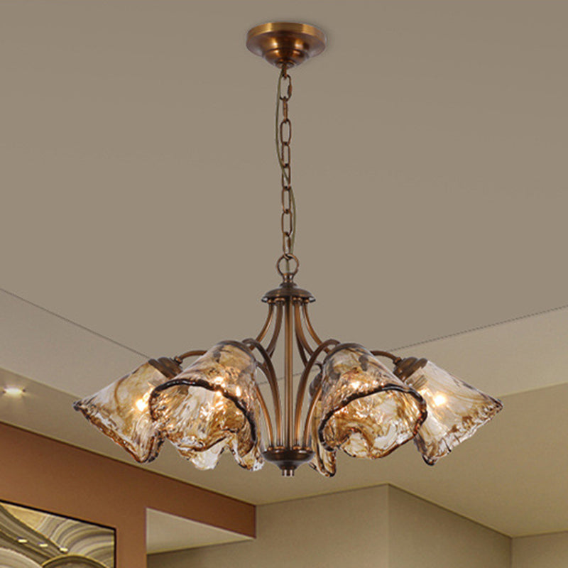 Vintage Copper & Glass Cone 6/8-Light Chandelier for Dining Spaces