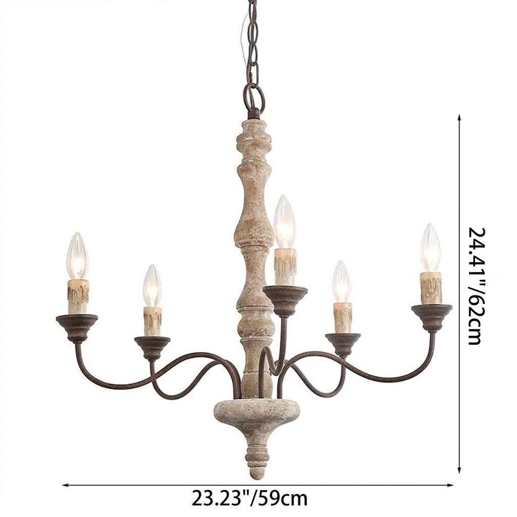 Rustic Wood and Iron 5-Light Round Chandelier for Farmhouse Living Room