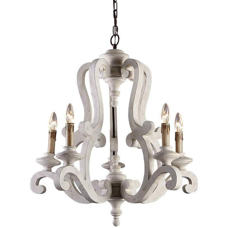 Rustic Wood & Metal Branch 5-Light Chandelier for Farmhouse Living Room