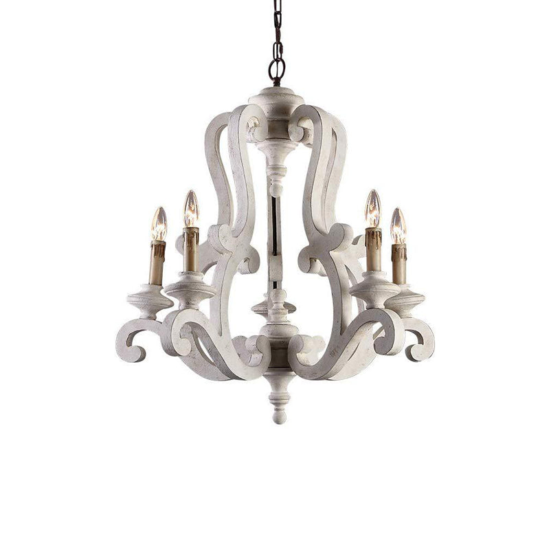 Rustic Wood & Metal Branch 5-Light Chandelier for Farmhouse Living Room