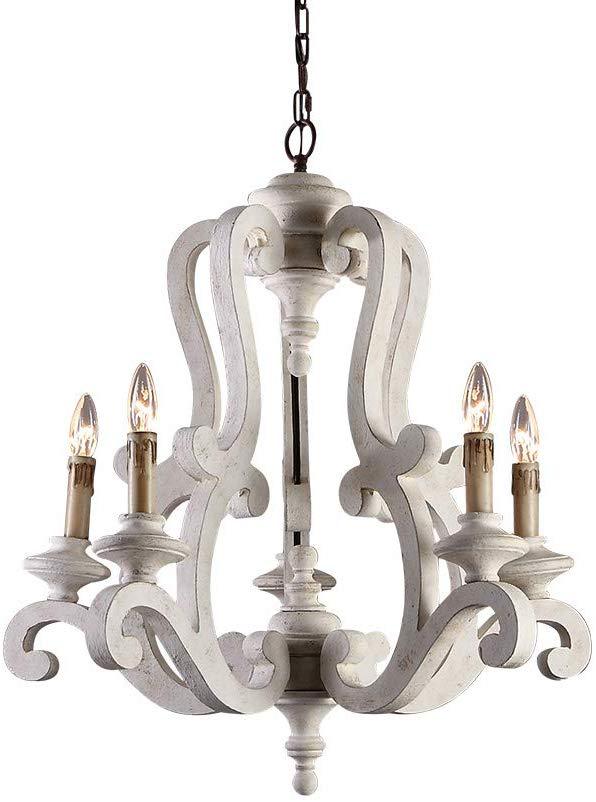 Rustic Wood & Metal Branch 5-Light Chandelier for Farmhouse Living Room